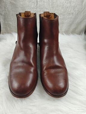 FRYE Carly Double Zip Chelsea Boots Brown Leather Pull-On Booties Women’s 8.5B